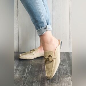 Shu Shop Andromeda Gold Slip-on Mule Loafer with Chain Detail